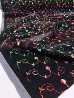 Rainbow Floral Swirl Embroidered Cotton Velveteen - Multicolor -Fabrics And Fabrics Store 11801 6