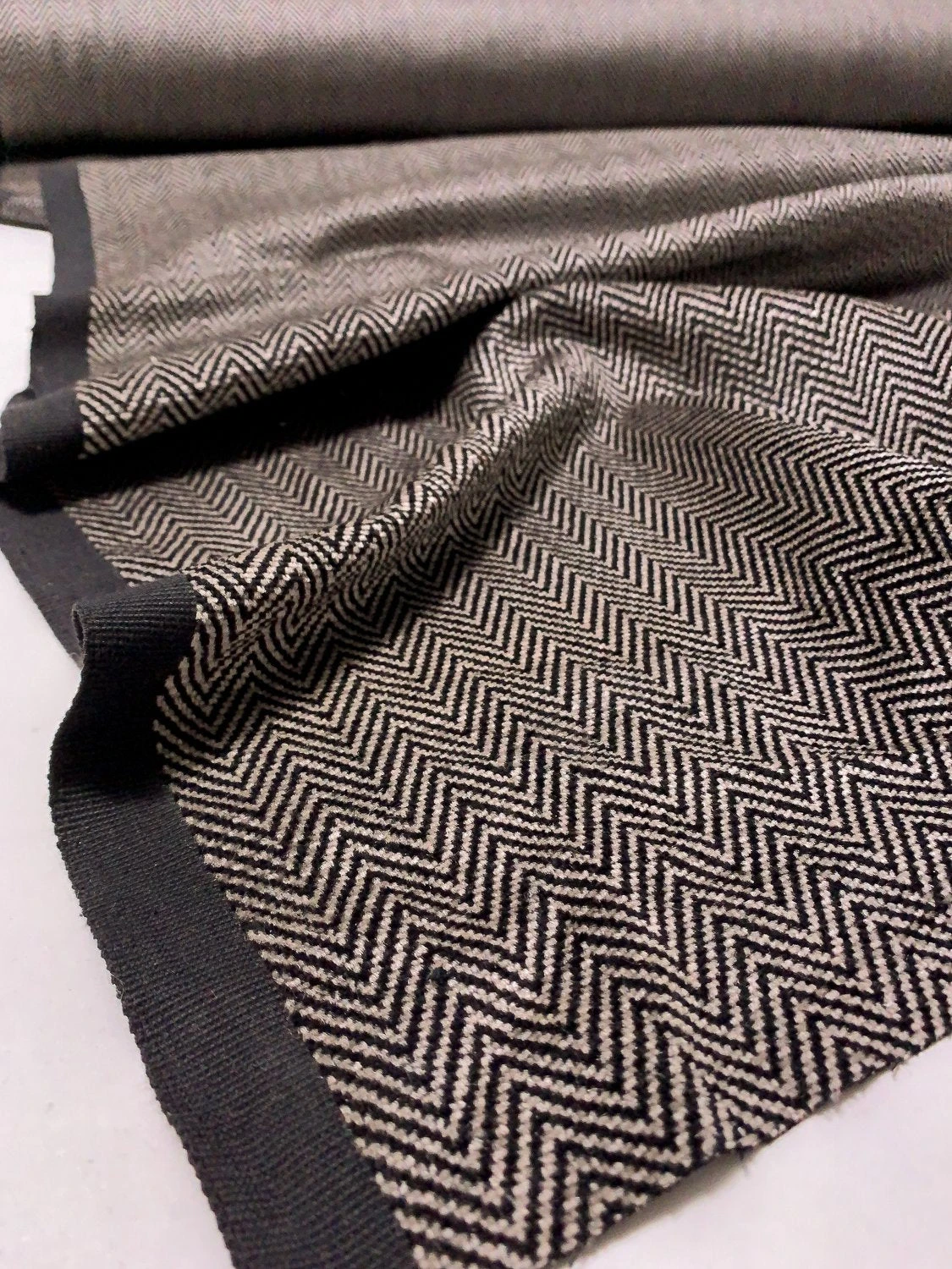 Herringbone Cotton-Poly Velveteen - Light Grey / Black 7 Herringbone Cotton-Poly Velveteen - Light Grey / Black - Image 5