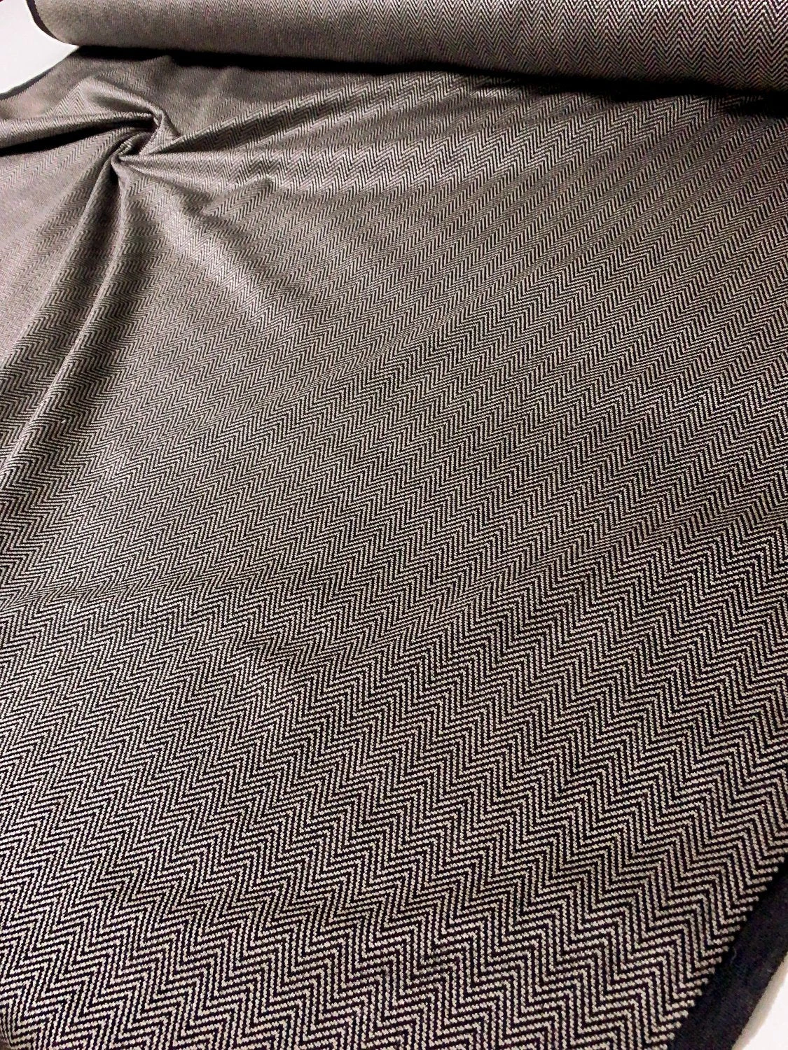 Herringbone Cotton-Poly Velveteen - Light Grey / Black 8 Herringbone Cotton-Poly Velveteen - Light Grey / Black - Image 6