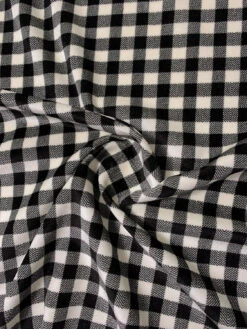Gingham Check Printed Cotton Velveteen - Black / Ivory -Fabrics And Fabrics Store 11809 2