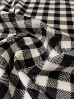 Gingham Check Printed Cotton Velveteen - Black / Ivory