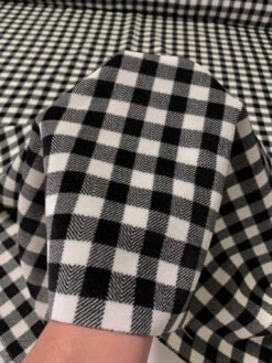 Gingham Check Printed Cotton Velveteen - Black / Ivory -Fabrics And Fabrics Store 11809 6