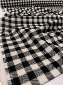 Gingham Check Printed Cotton Velveteen - Black / Ivory -Fabrics And Fabrics Store 11809 7