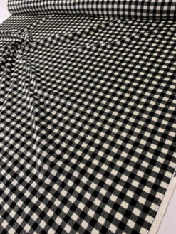 Gingham Check Printed Cotton Velveteen - Black / Ivory -Fabrics And Fabrics Store 11809 8