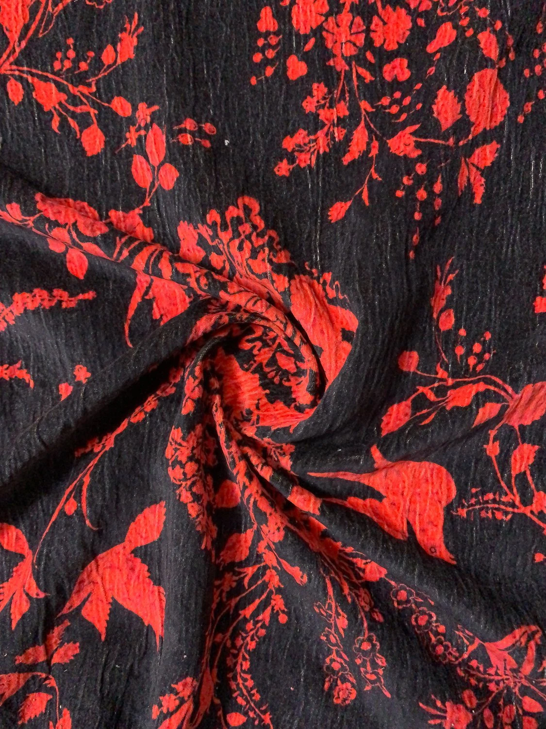 Romantic Floral Washed Cotton Velveteen - Red / Black 4 Romantic Floral Washed Cotton Velveteen - Red / Black - Image 2