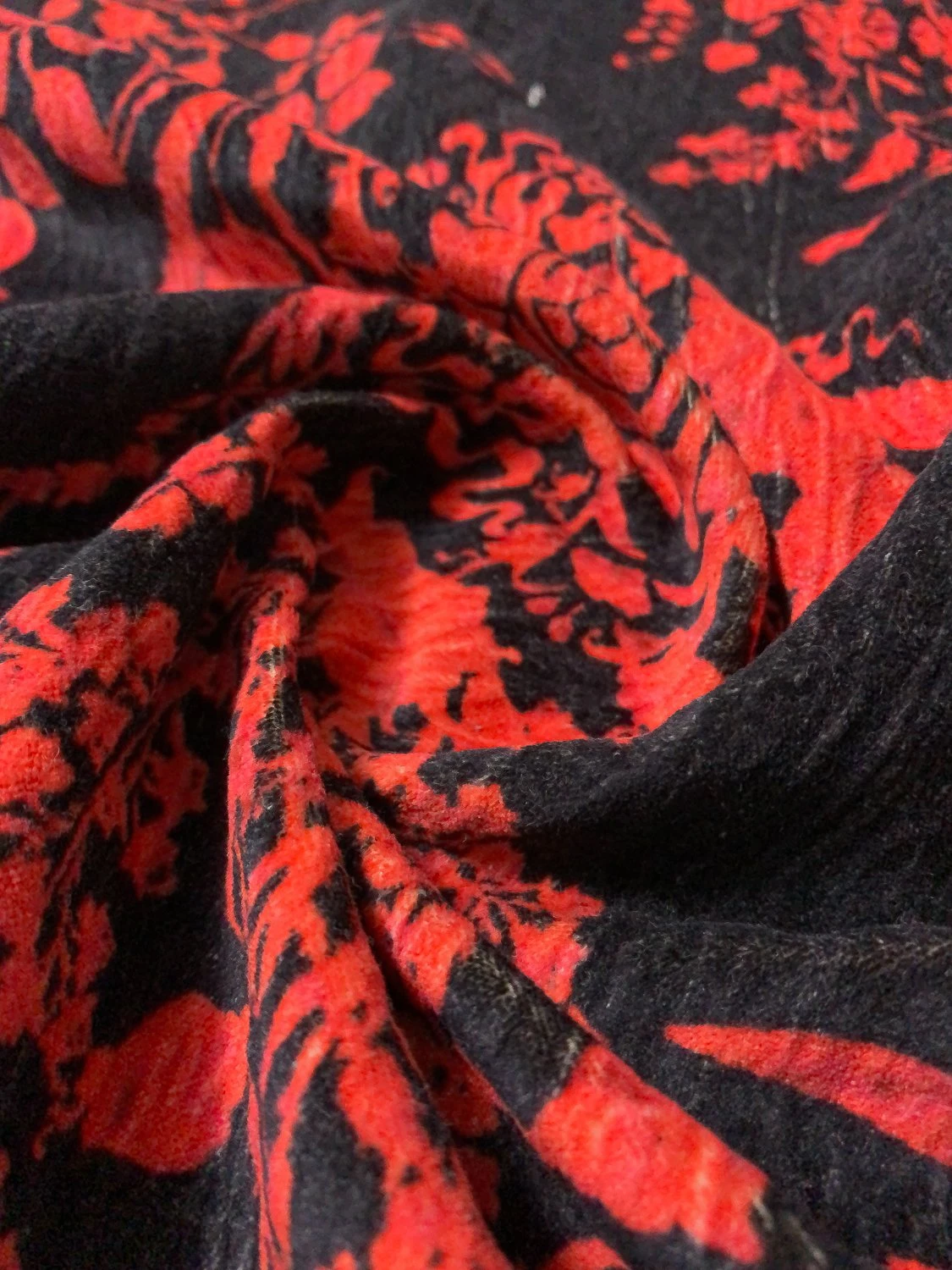 Romantic Floral Washed Cotton Velveteen - Red / Black 6 Romantic Floral Washed Cotton Velveteen - Red / Black - Image 4