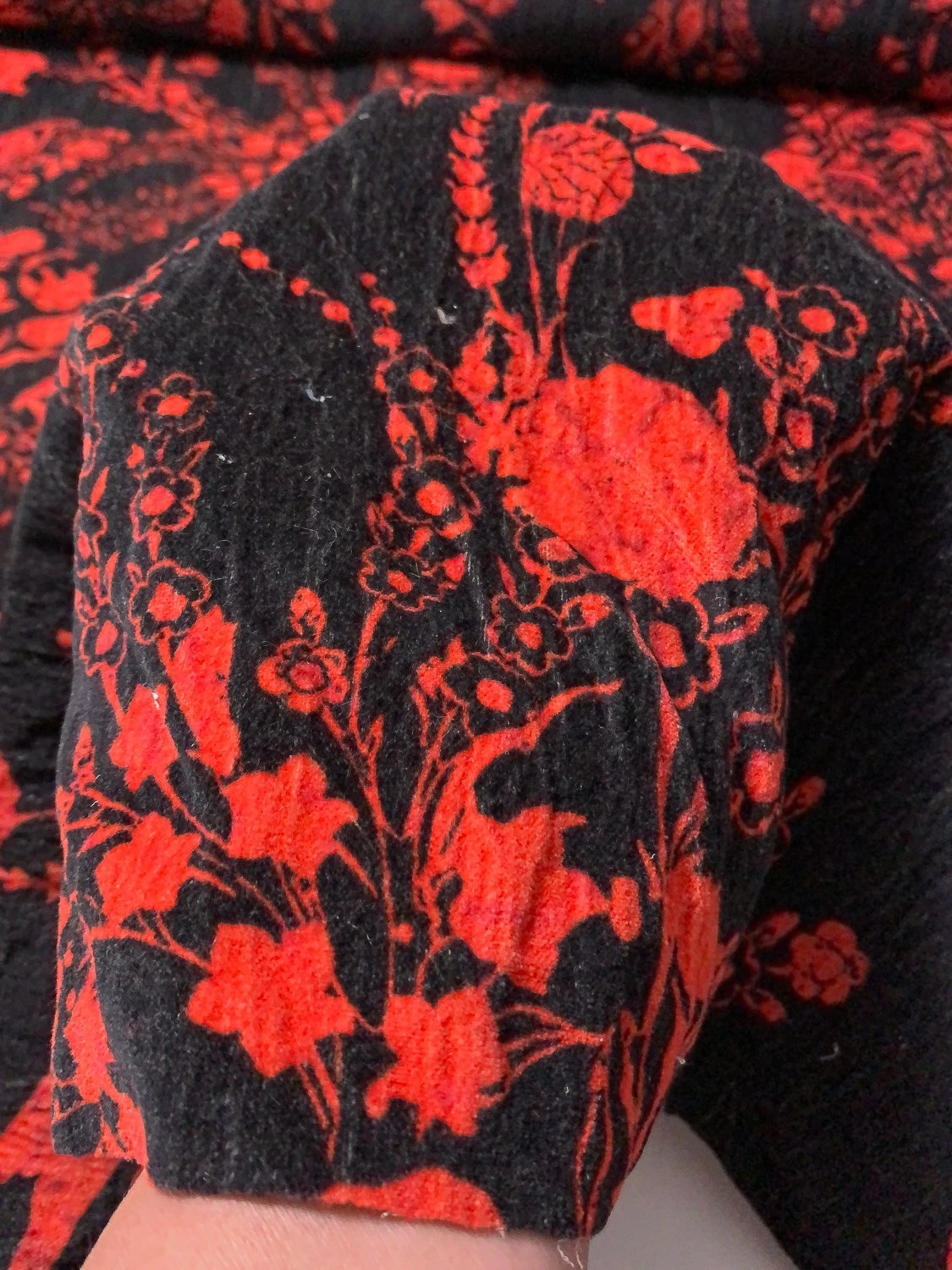 Romantic Floral Washed Cotton Velveteen - Red / Black 9 Romantic Floral Washed Cotton Velveteen - Red / Black - Image 7
