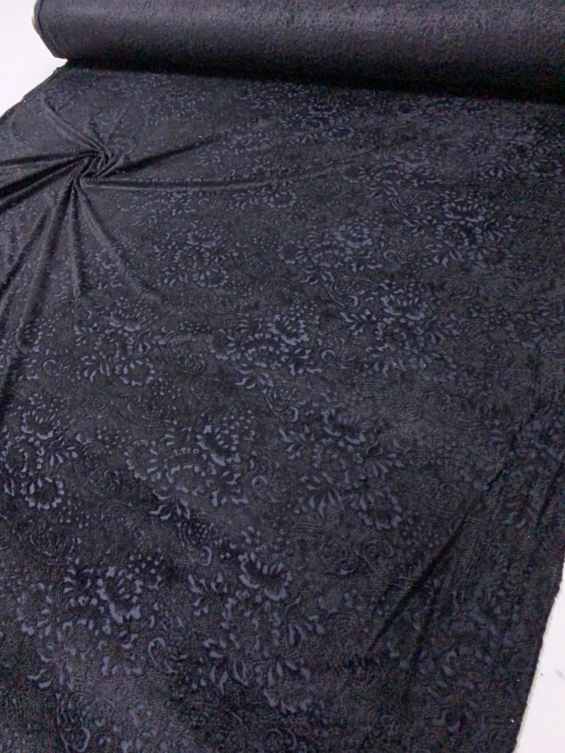 Ornate Floral Stretch Rayon Cut Velvet - Black / Navy 10 Ornate Floral Stretch Rayon Cut Velvet - Black / Navy - Image 8