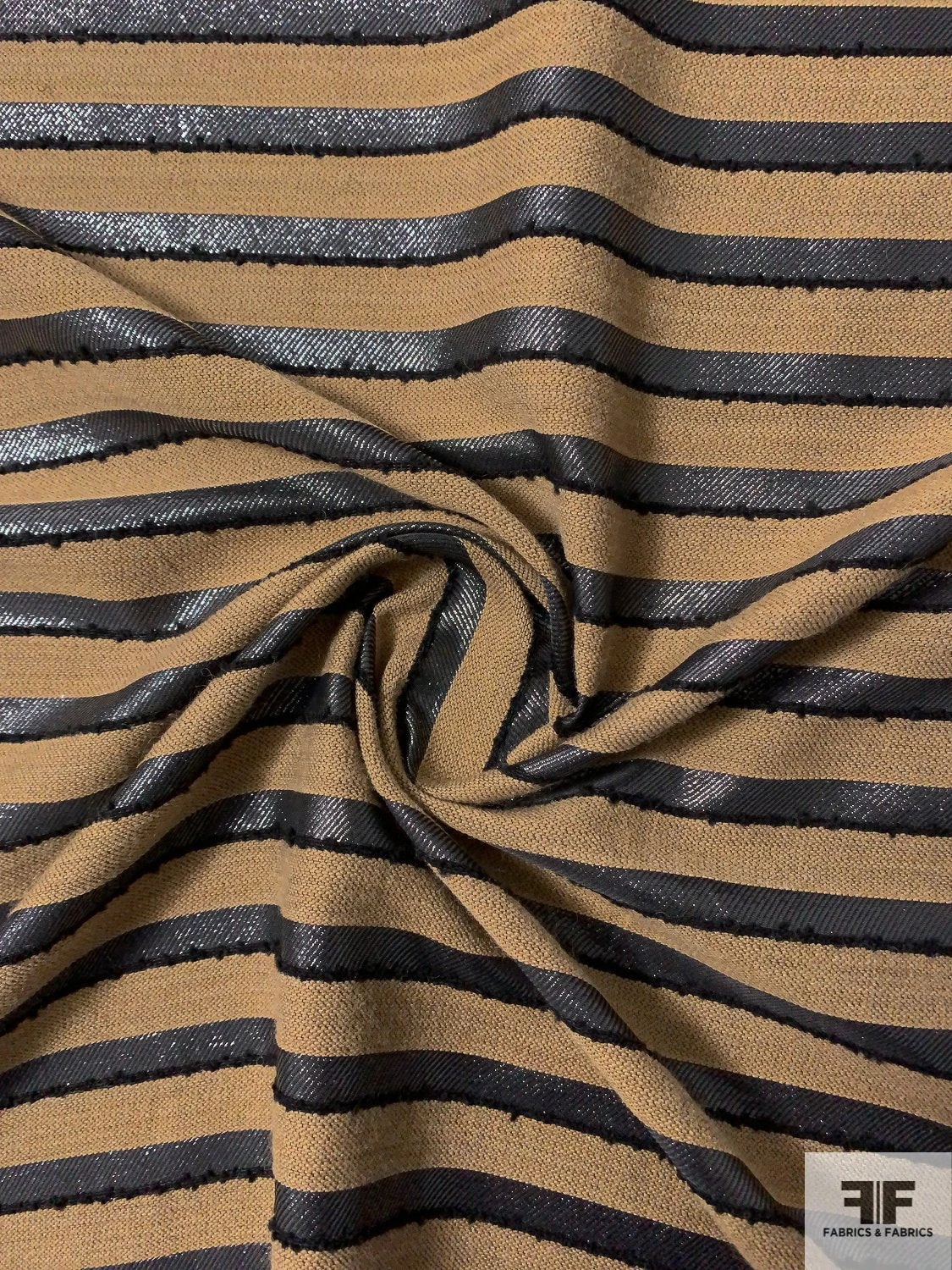 Italian Novelty Suiting With Horizontal Lamé Stripes - Sand / Gunmetal 4 Italian Novelty Suiting With Horizontal Lamé Stripes - Sand / Gunmetal - Image 2