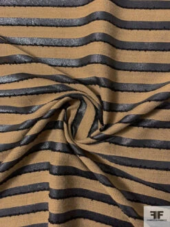 Italian Novelty Suiting With Horizontal Lamé Stripes - Sand / Gunmetal 12 Italian Novelty Suiting With Horizontal Lamé Stripes - Sand / Gunmetal -Fabrics And Fabrics Store 11832 2