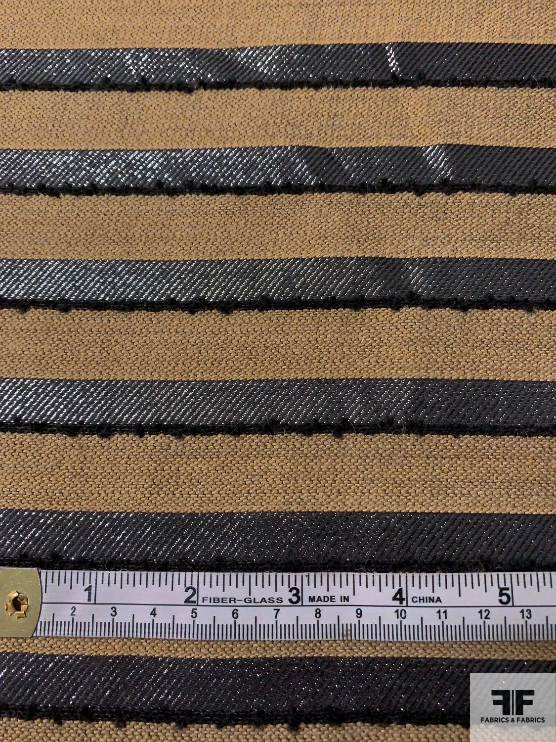 Italian Novelty Suiting With Horizontal Lamé Stripes - Sand / Gunmetal 8 Italian Novelty Suiting With Horizontal Lamé Stripes - Sand / Gunmetal - Image 6