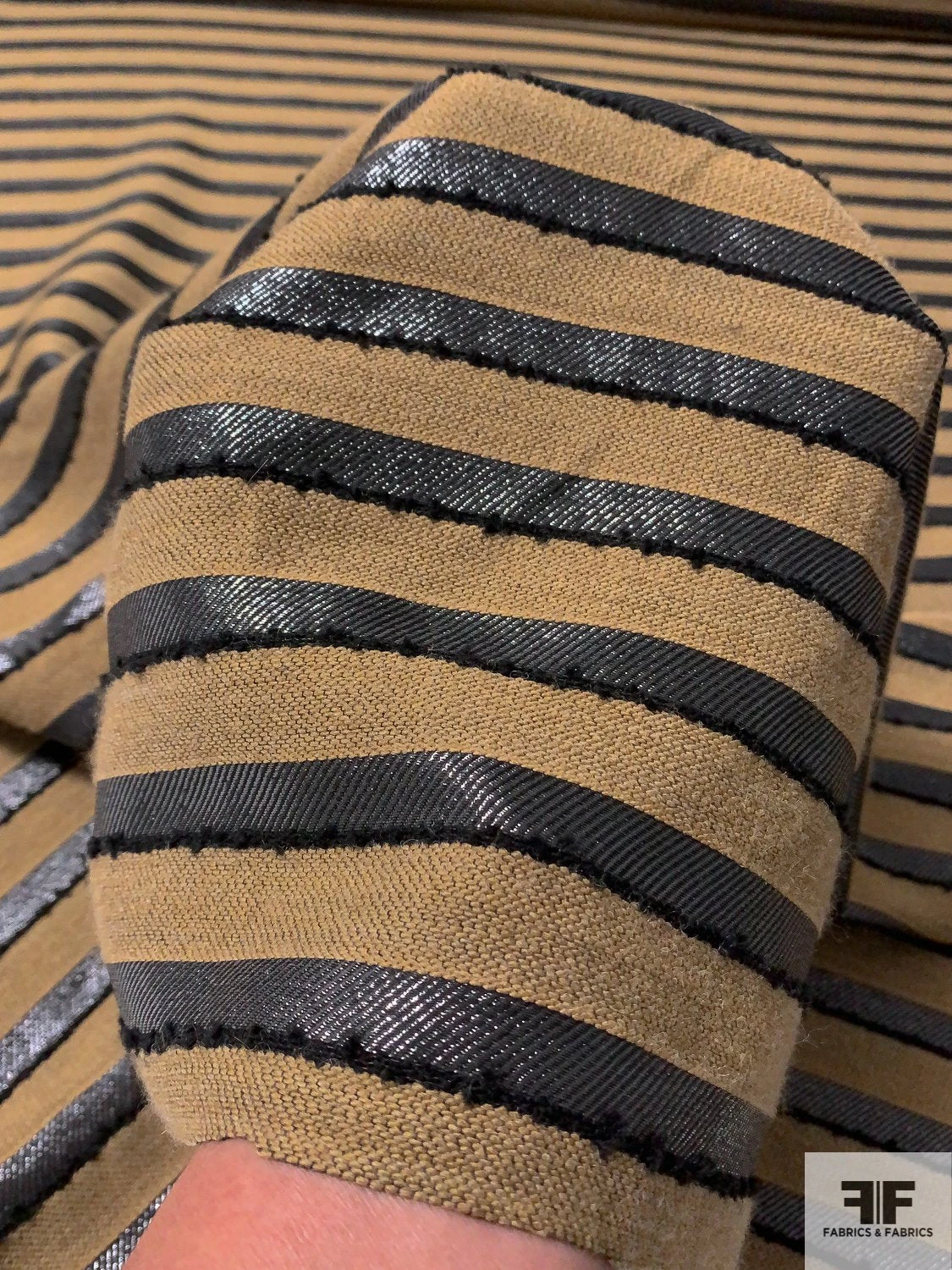 Italian Novelty Suiting With Horizontal Lamé Stripes - Sand / Gunmetal 9 Italian Novelty Suiting With Horizontal Lamé Stripes - Sand / Gunmetal - Image 7