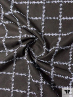 Italian Jacket Weight Wool With Stitching In Grid Pattern - Darkest Brown / Muted Lilac -Fabrics And Fabrics Store 11837 1