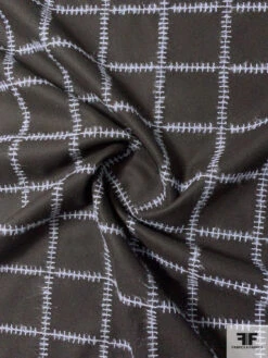 Italian Jacket Weight Wool With Stitching In Grid Pattern - Darkest Brown / Muted Lilac -Fabrics And Fabrics Store 11837 2