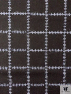 Italian Jacket Weight Wool With Stitching In Grid Pattern - Darkest Brown / Muted Lilac -Fabrics And Fabrics Store 11837 4