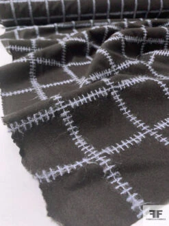 Italian Jacket Weight Wool With Stitching In Grid Pattern - Darkest Brown / Muted Lilac -Fabrics And Fabrics Store 11837 7