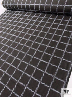 Italian Jacket Weight Wool With Stitching In Grid Pattern - Darkest Brown / Muted Lilac -Fabrics And Fabrics Store 11837 8