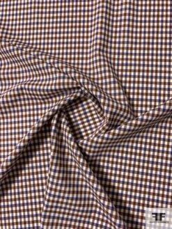 Italian Gingham Check Lightweight Stretch Wool Suiting - Burgundy / Blue / Ivory