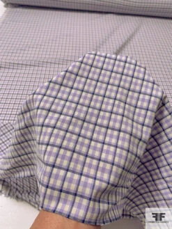 Italian Gingham Check Lightweight Stretch Wool Suiting - Lavender / Navy / Ivory 15 Italian Gingham Check Lightweight Stretch Wool Suiting - Lavender / Navy / Ivory -Fabrics And Fabrics Store 11839 6
