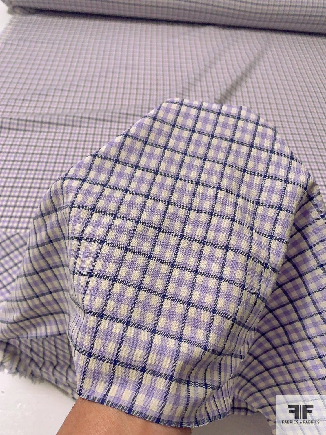 Italian Gingham Check Lightweight Stretch Wool Suiting - Lavender / Navy / Ivory 8 Italian Gingham Check Lightweight Stretch Wool Suiting - Lavender / Navy / Ivory - Image 6