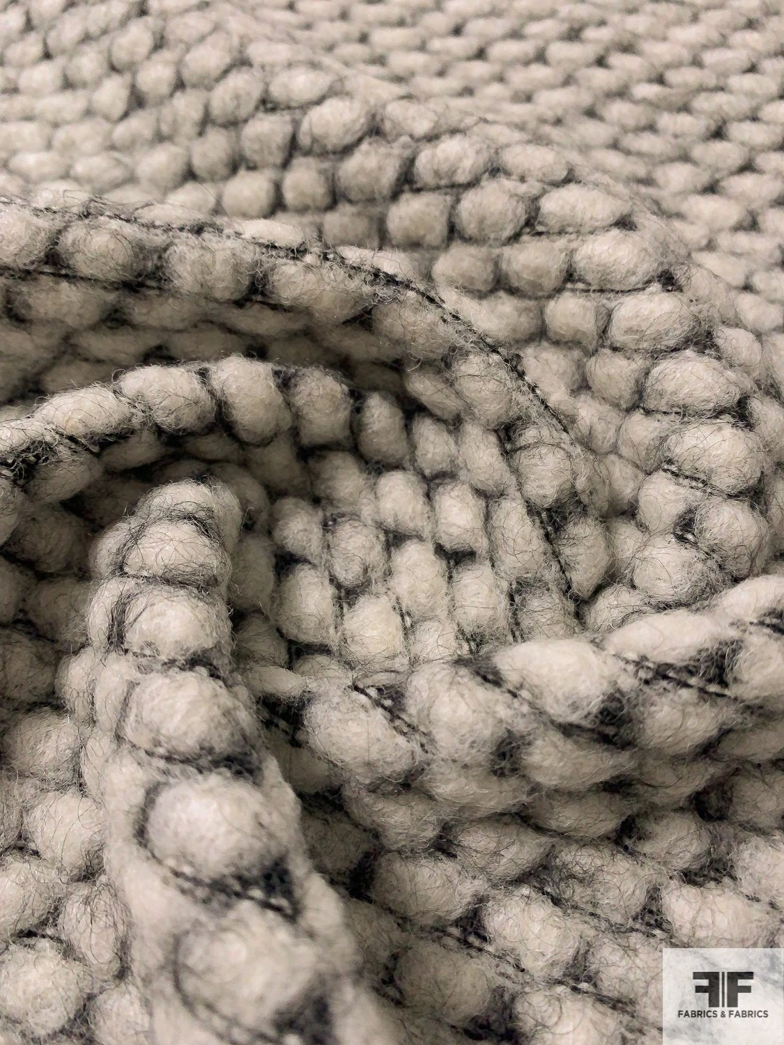 Italian Fleecey Dot Textured Wool Blend Heavy Jacket Weight - Ivory / Black 4 Italian Fleecey Dot Textured Wool Blend Heavy Jacket Weight - Ivory / Black - Image 2