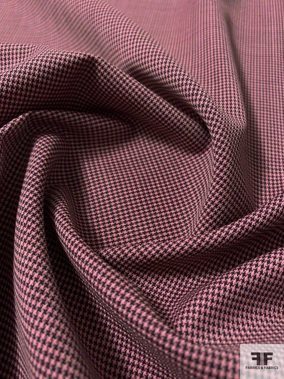 Italian Micro Houndstooth Stretch Fine Suiting - Pink / Dark Brown 3 Italian Micro Houndstooth Stretch Fine Suiting - Pink / Dark Brown