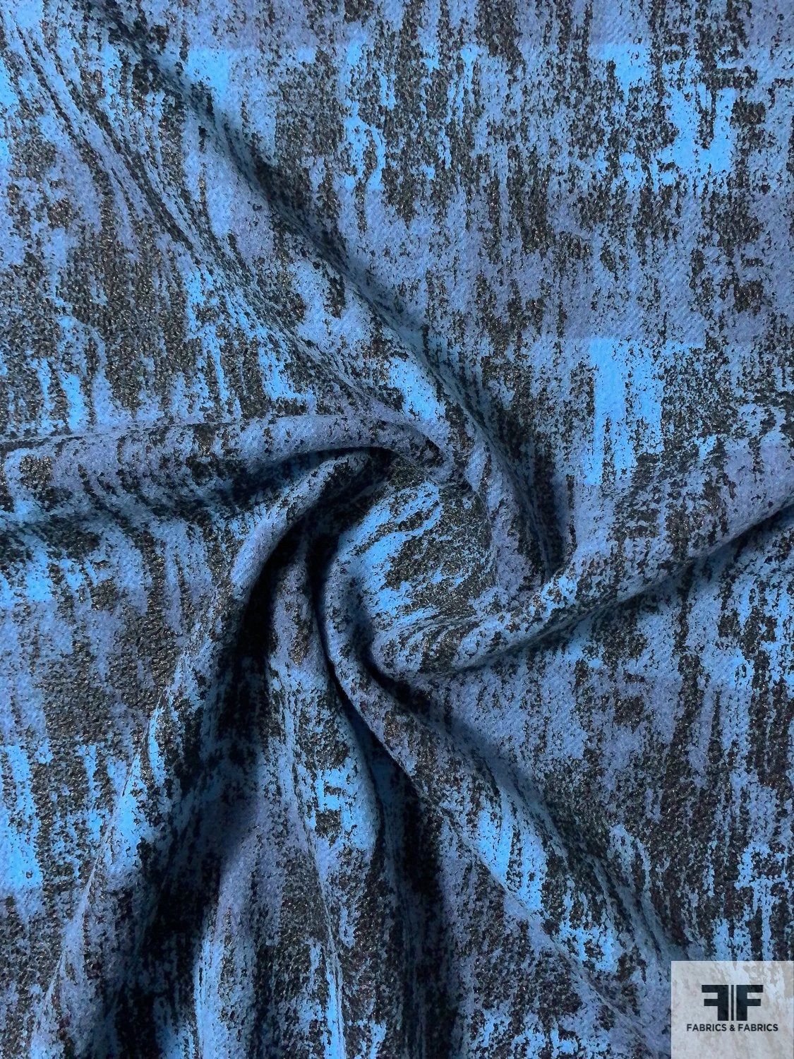 Italian Double Sided Buffalo Plaid Wool Coating With Black Foil Print - Aquarium Blue / Black 6 Italian Double Sided Buffalo Plaid Wool Coating With Black Foil Print - Aquarium Blue / Black - Image 4