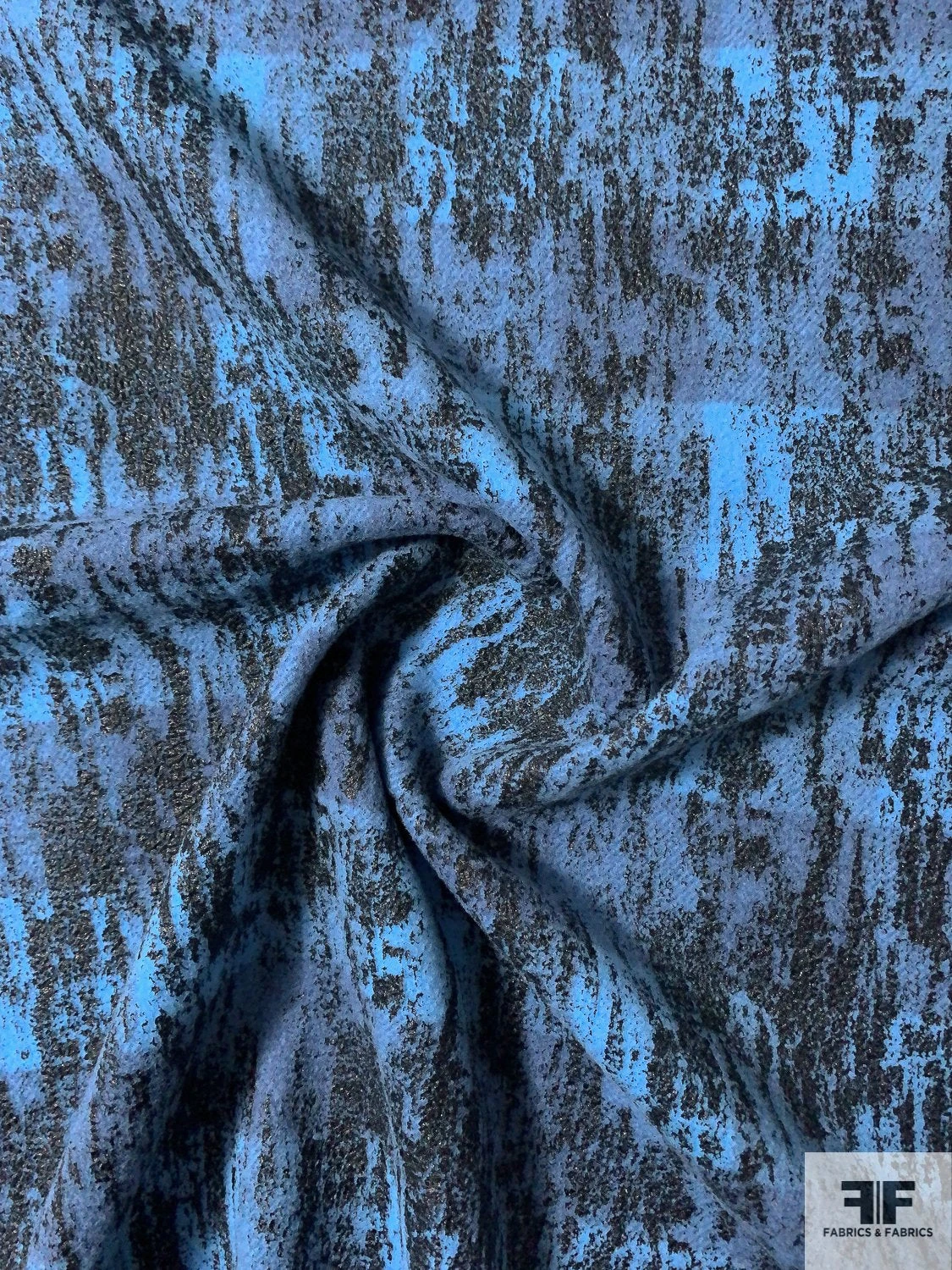 Italian Double Sided Buffalo Plaid Wool Coating With Black Foil Print - Aquarium Blue / Black 5 Italian Double Sided Buffalo Plaid Wool Coating With Black Foil Print - Aquarium Blue / Black - Image 3