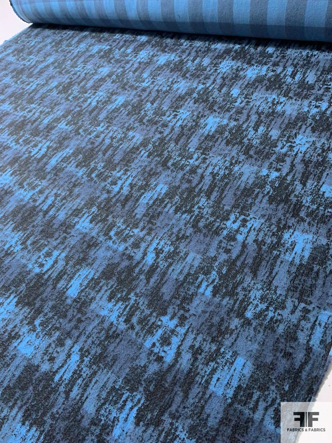 Italian Double Sided Buffalo Plaid Wool Coating With Black Foil Print - Aquarium Blue / Black 10 Italian Double Sided Buffalo Plaid Wool Coating With Black Foil Print - Aquarium Blue / Black - Image 8