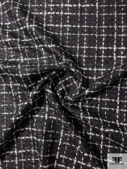 Italian Glam Brushed Plaid Wool Blend Tweed With Lurex - Black / Off-White