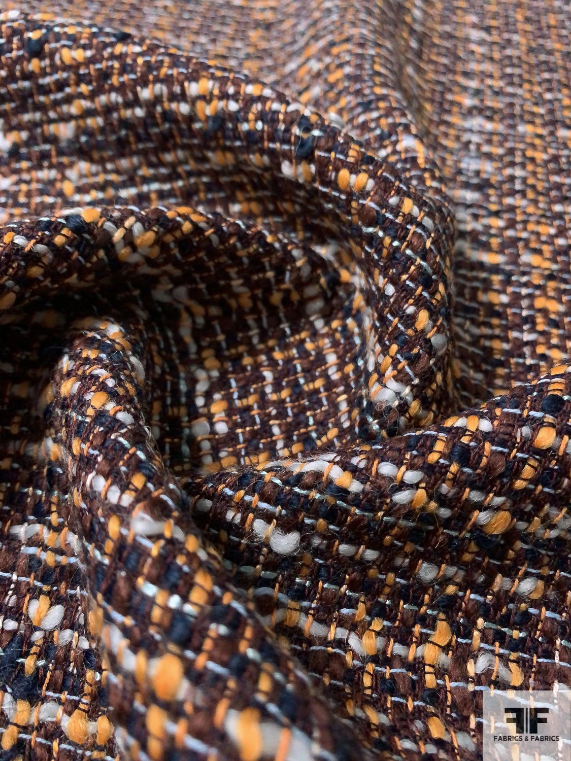 Italian Virgin Wool Blend Ladies Tweed Suiting - Brown / Navy / Summer Orange / White 3 Italian Virgin Wool Blend Ladies Tweed Suiting - Brown / Navy / Summer Orange / White