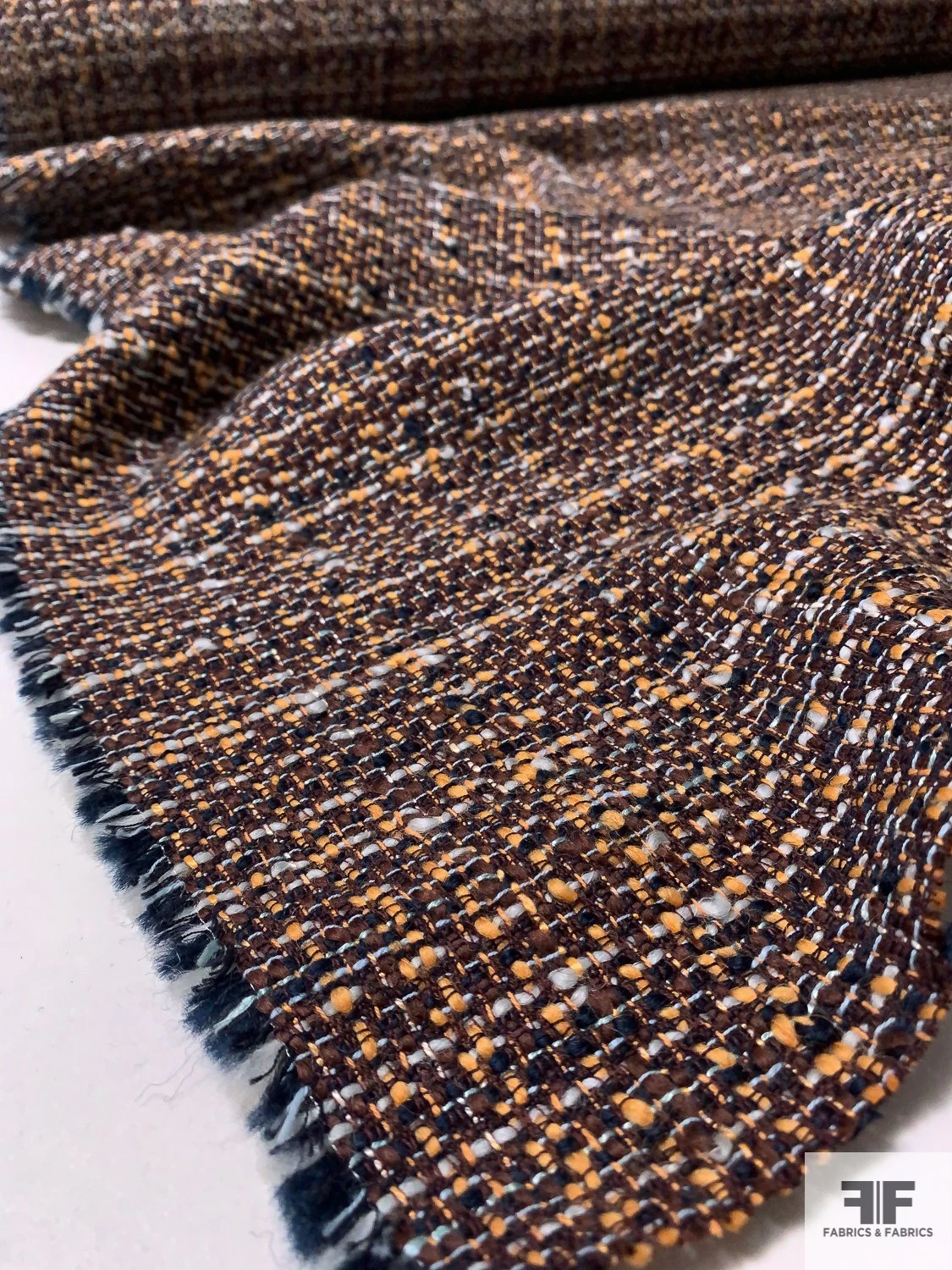 Italian Virgin Wool Blend Ladies Tweed Suiting - Brown / Navy / Summer Orange / White 4 Italian Virgin Wool Blend Ladies Tweed Suiting - Brown / Navy / Summer Orange / White - Image 2