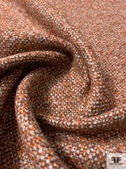 Italian Basic Virgin Wool Blend Ladies Tweed Suiting - Orange / Brown / Light Grey