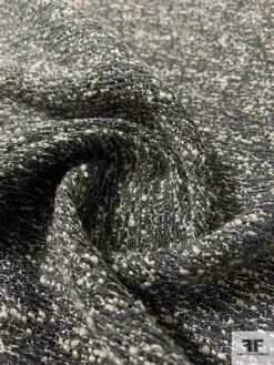 Italian Fancy Ladies Tweed Suiting With Lurex Fibers - Steel Grey / Black / Off-White