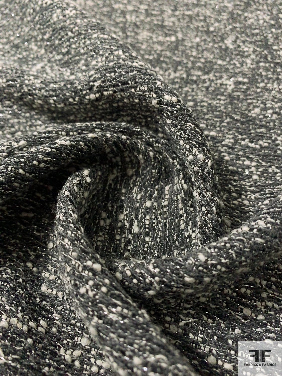 Italian Fancy Ladies Tweed Suiting With Lurex Fibers - Steel Grey / Black / Off-White 3 Italian Fancy Ladies Tweed Suiting With Lurex Fibers - Steel Grey / Black / Off-White