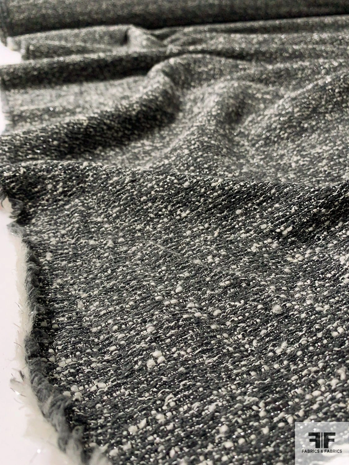 Italian Fancy Ladies Tweed Suiting With Lurex Fibers - Steel Grey / Black / Off-White 9 Italian Fancy Ladies Tweed Suiting With Lurex Fibers - Steel Grey / Black / Off-White - Image 7