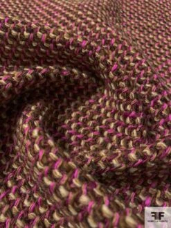 Italian Basketweave Jacket Weight Wool Tweed - Brown / Beige / Orchid / Purple Berry