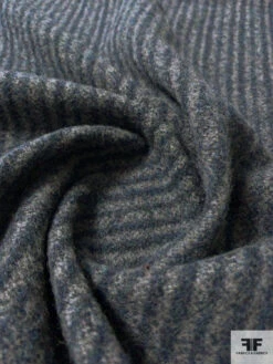 Italian Vertical Striped Brushed Jacket Weight Wool Suiting - Navy / Grey