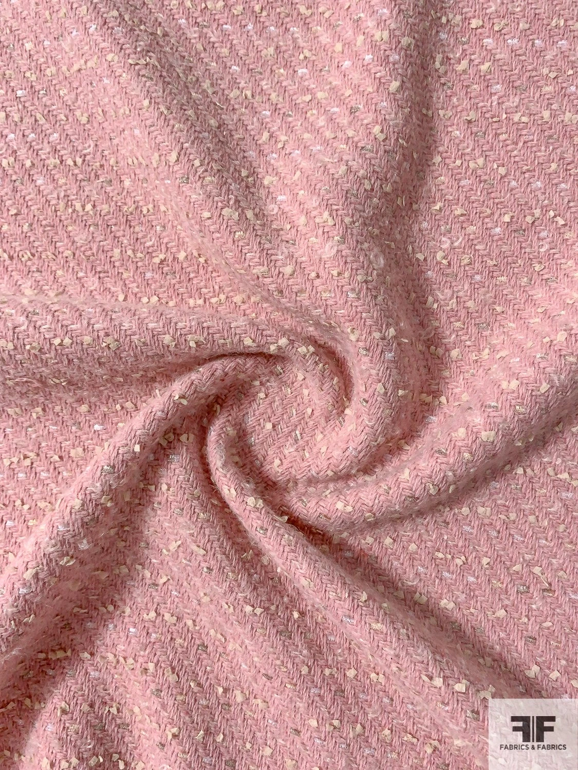 Italian Basketweave Jacket Weight Wool Coating With Lurex Threadwork - Ballet Pink / Cream / Silver / Gold 6 Italian Basketweave Jacket Weight Wool Coating With Lurex Threadwork - Ballet Pink / Cream / Silver / Gold - Image 4
