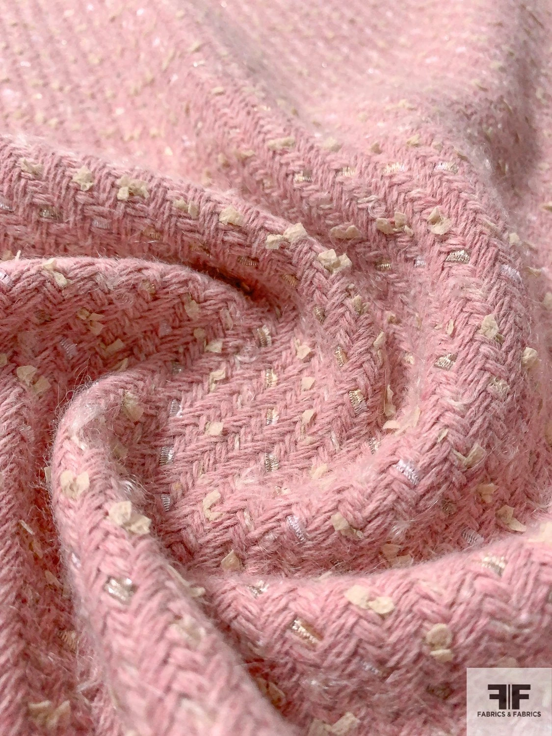 Italian Basketweave Jacket Weight Wool Coating With Lurex Threadwork - Ballet Pink / Cream / Silver / Gold 3 Italian Basketweave Jacket Weight Wool Coating With Lurex Threadwork - Ballet Pink / Cream / Silver / Gold