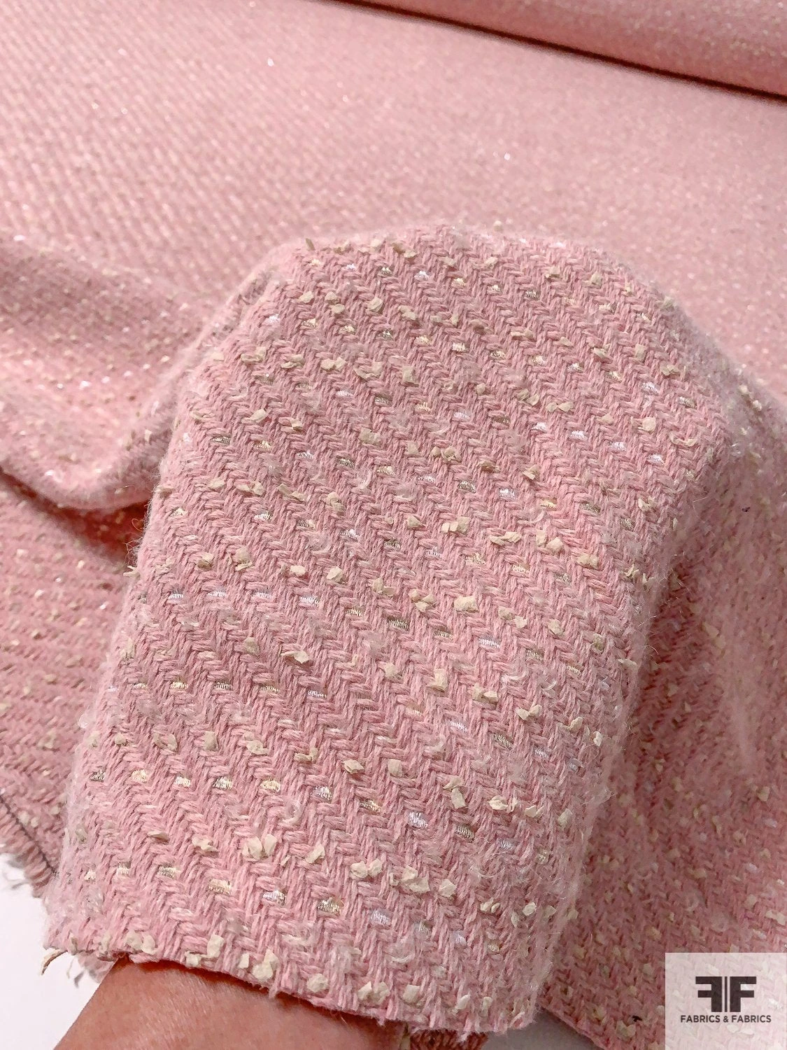 Italian Basketweave Jacket Weight Wool Coating With Lurex Threadwork - Ballet Pink / Cream / Silver / Gold 4 Italian Basketweave Jacket Weight Wool Coating With Lurex Threadwork - Ballet Pink / Cream / Silver / Gold - Image 2