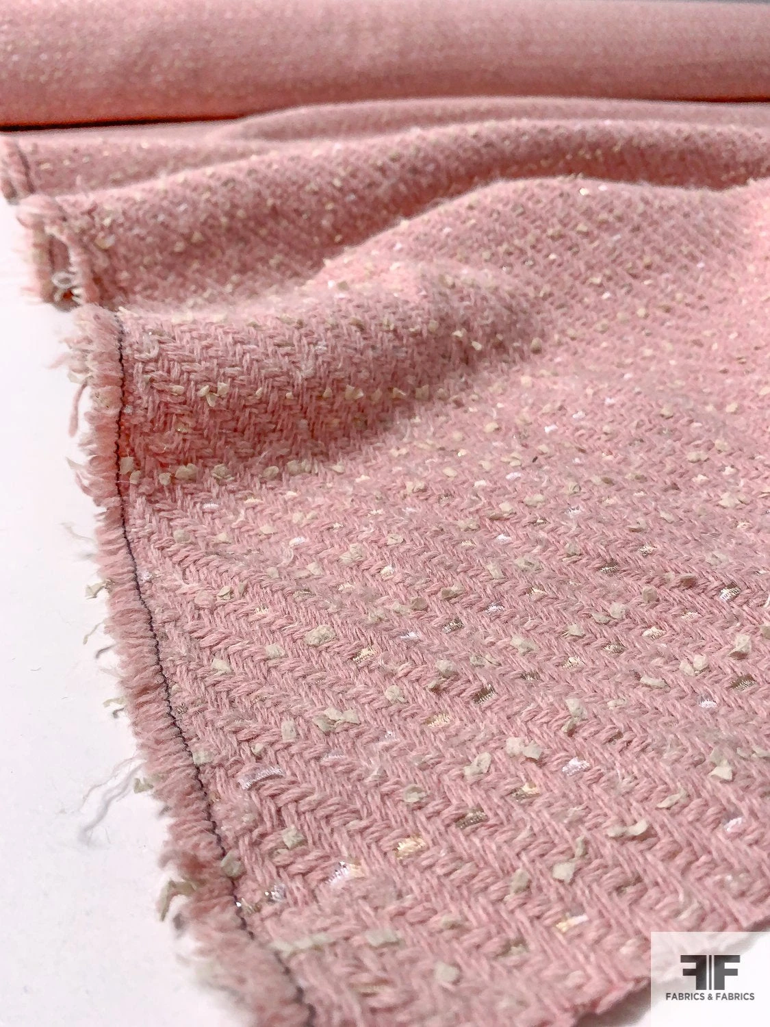 Italian Basketweave Jacket Weight Wool Coating With Lurex Threadwork - Ballet Pink / Cream / Silver / Gold 9 Italian Basketweave Jacket Weight Wool Coating With Lurex Threadwork - Ballet Pink / Cream / Silver / Gold - Image 7