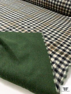 Italian Double-Faced Gingham Plaid And Solid Brushed Wool Coating - Black / Ivory / Brown / Evergreen / Forest Green