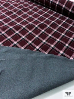 Italian Double-Faced Plaid And Solid Wool Coating - Boysenberry / Black / Light Pink