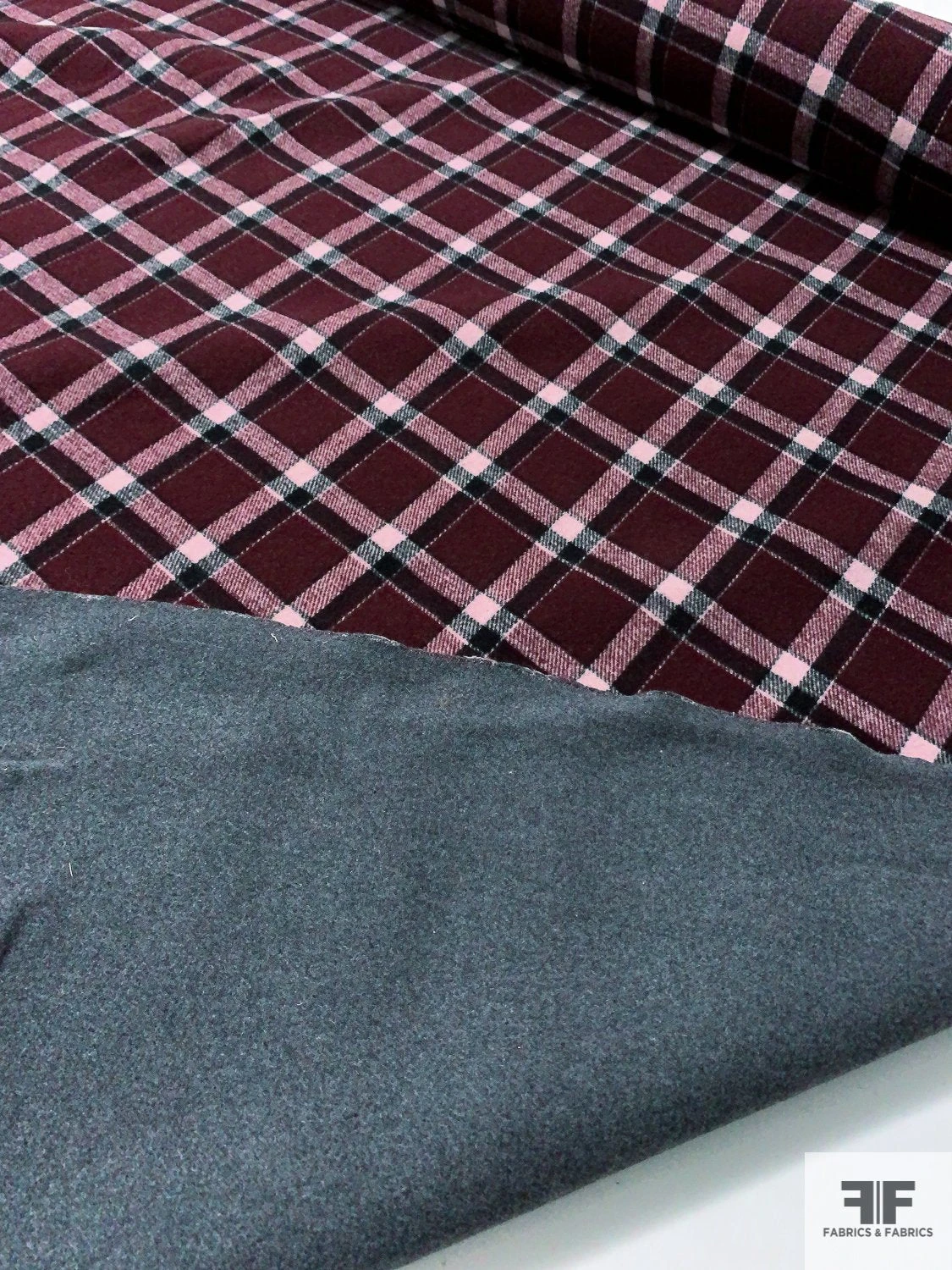 Italian Double-Faced Plaid And Solid Wool Coating - Boysenberry / Black / Light Pink 3 Italian Double-Faced Plaid And Solid Wool Coating - Boysenberry / Black / Light Pink