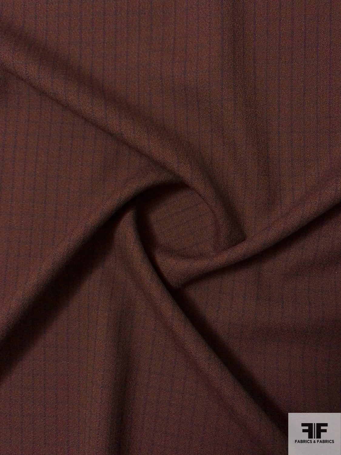 Italian Mini Windowpane Wool Crepe Suiting - Cherry Chesnut Brown / Navy 4 Italian Mini Windowpane Wool Crepe Suiting - Cherry Chesnut Brown / Navy - Image 2