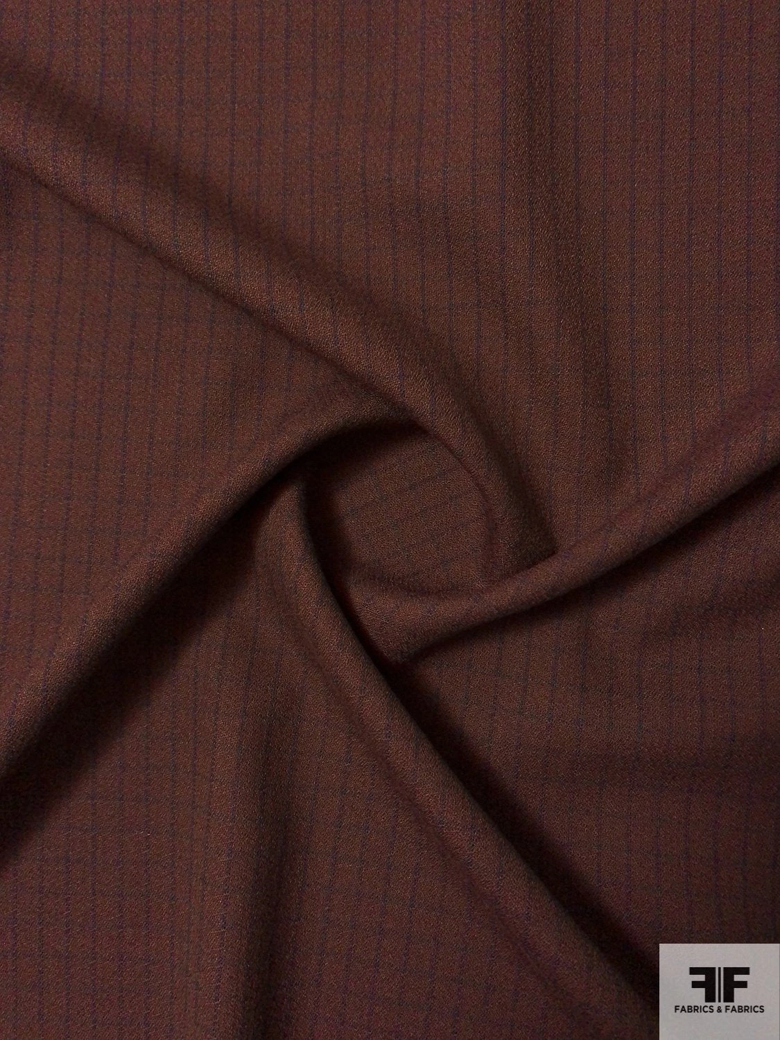 Italian Mini Windowpane Wool Crepe Suiting - Cherry Chesnut Brown / Navy 5 Italian Mini Windowpane Wool Crepe Suiting - Cherry Chesnut Brown / Navy - Image 3