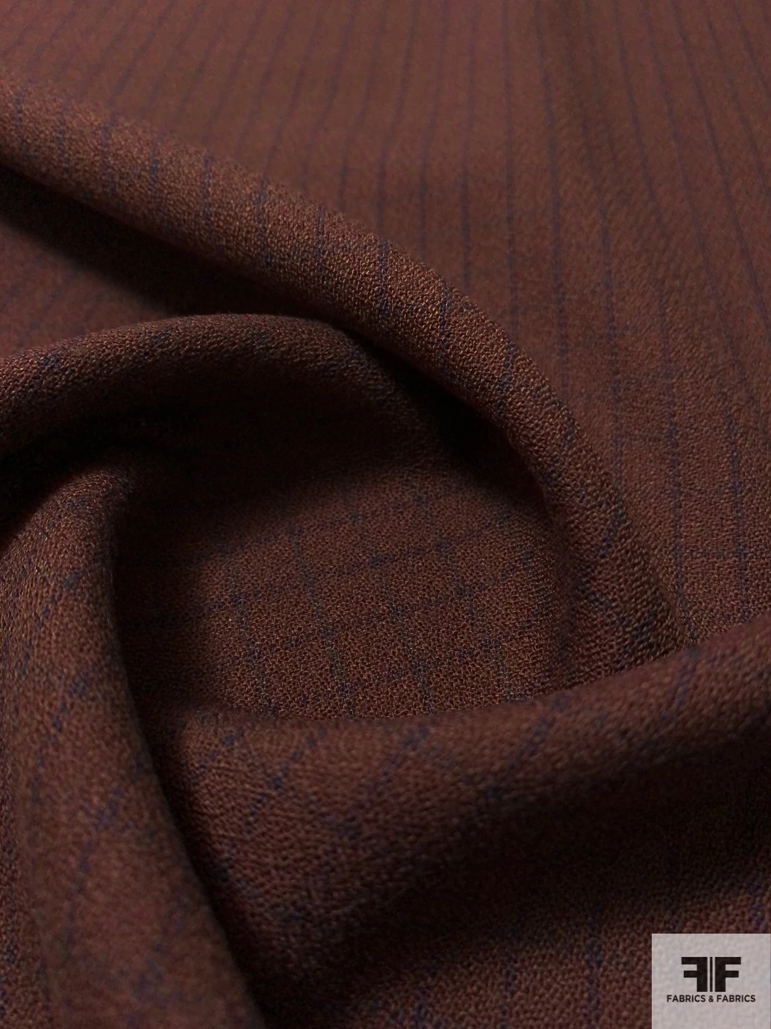 Italian Mini Windowpane Wool Crepe Suiting - Cherry Chesnut Brown / Navy 3 Italian Mini Windowpane Wool Crepe Suiting - Cherry Chesnut Brown / Navy