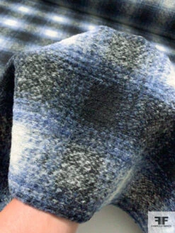 Italian Hazy Plaid Heavy Wool Knit - Navy / Blue / Grey / Off-White -Fabrics And Fabrics Store 11939 6