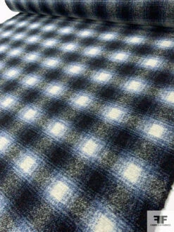 Italian Hazy Plaid Heavy Wool Knit - Navy / Blue / Grey / Off-White